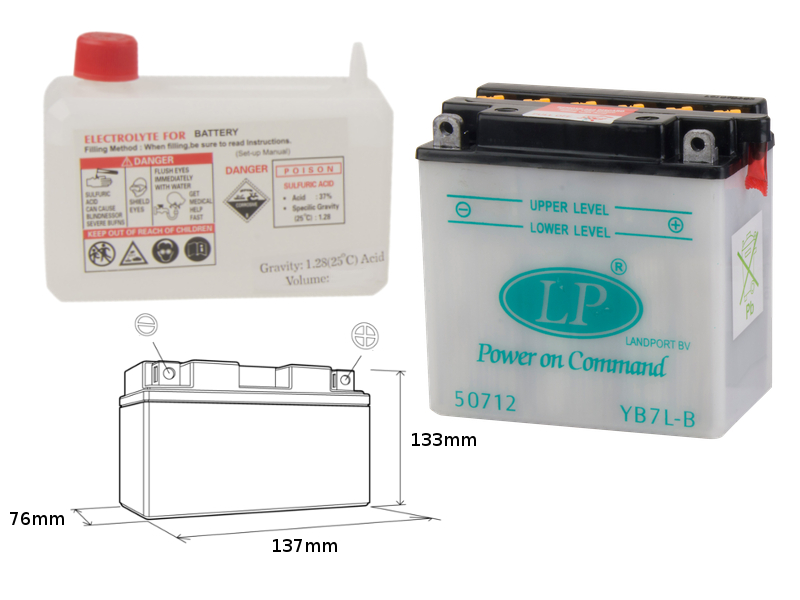 LANDPORT akumulátor YB7L-B (MD LB7L-B) 12V 8AH 137X76X134 obsluhovaný - elektrolyt zvlášť (6) UE48